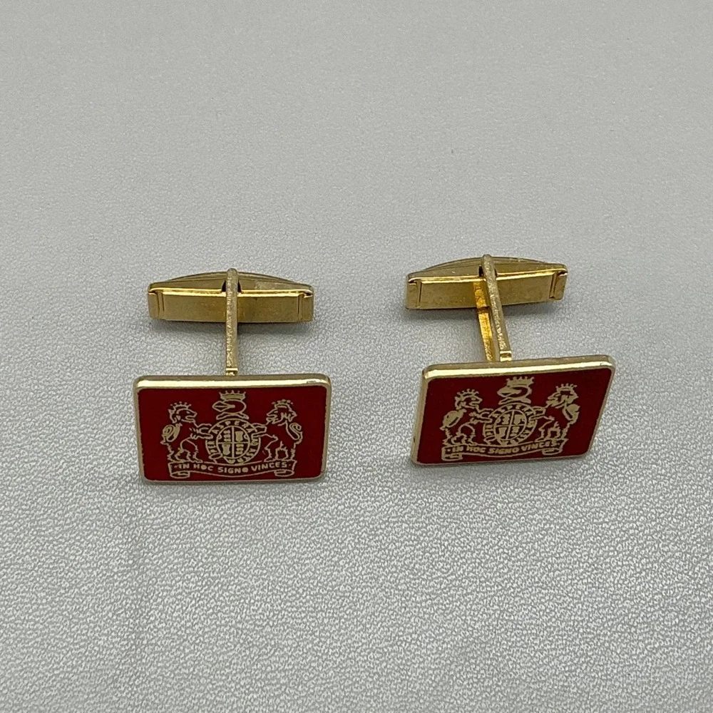 Vintage Coat of Arms Heraldic Crest Red Enamel Gold Tone Cufflinks Shield Mens